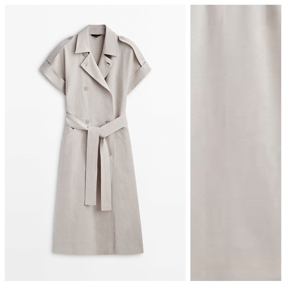 Massimo Dutti Dresses & Skirts - NWT. Massimo Dutti Beige Linen Blend Trench Coat Dress with Belt. Size L.
